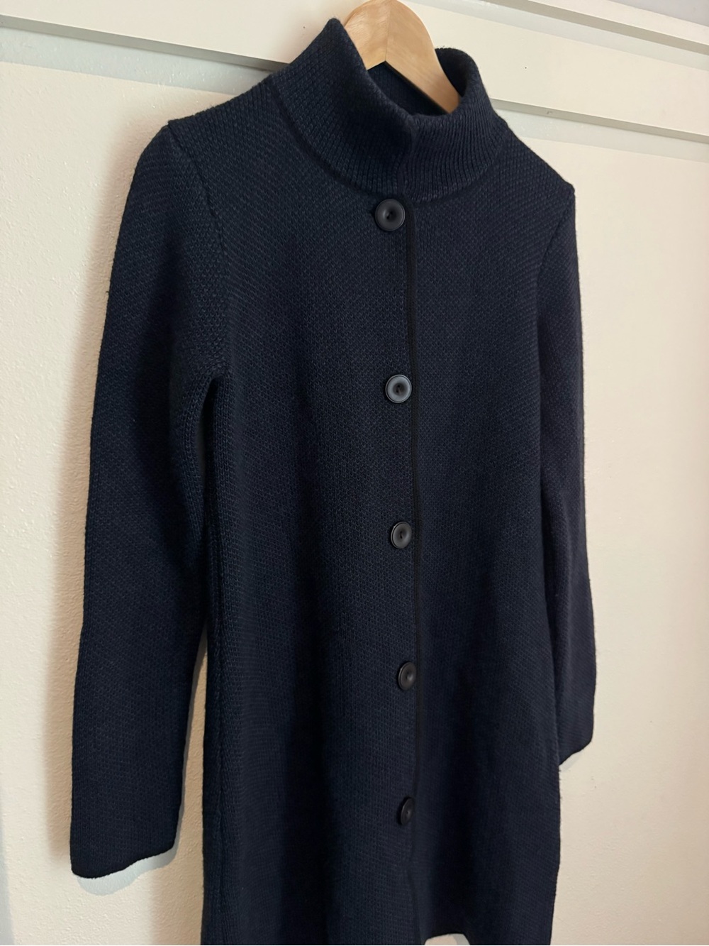 Cocogio Made in Italy Blue Black Wool Blend Knit Coat Cardigan Sweater Jacket S - Picture 4 of 9